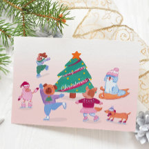 Moppige honden schaatsen zachte roze platte kerstk