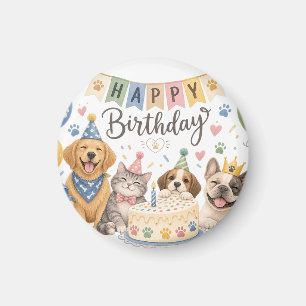 Moppige Honden Verjaardag Feestelijke Papieren Bor Magneet