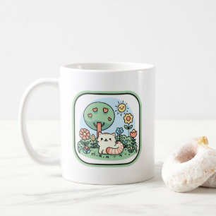 Moppige Kat In Een Tuin Doodle Kunst Koffiemok