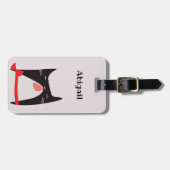 Moppige kat met een strikje stripverhaal bagagelabel (Voorkant horizontaal)