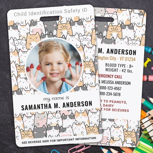 Moppige Katten Aangepaste Moderne Foto Kinder Iden Badge
