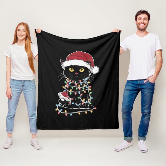 Moppige Kattenliefhebber Kerstlichtjes Fleece Deken (In situ)