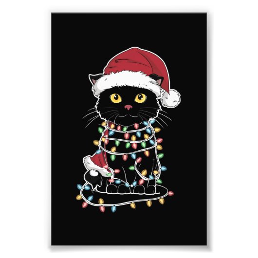 Moppige Kattenliefhebber Kerstlichtjes Foto Afdruk (Voorkant)