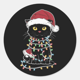 Moppige Kattenliefhebber Kerstlichtjes Ronde Sticker