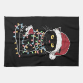 Moppige Kattenliefhebber Kerstlichtjes Theedoek (Horizontaal)