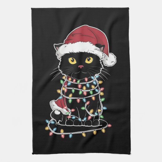 Moppige Kattenliefhebber Kerstlichtjes Theedoek (Verticaal)