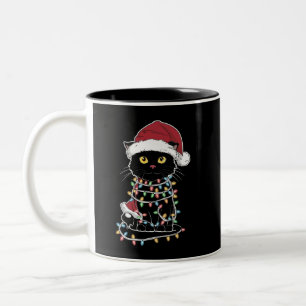 Moppige Kattenliefhebber Kerstlichtjes Tweekleurige Koffiemok