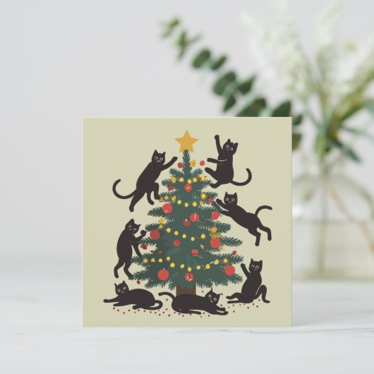 Moppige Kerstmis Kat Liefhebber Fijne Kat Jaar Feestdagenkaart (Staand voorkant)