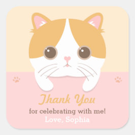 Moppige Kitten Kat Bedankt Verjaardagsfeest Sticke Vierkante Sticker
