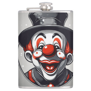 Moppige Lachende Clown Logo – Eenvoudig Zwart & Wi Heupfles