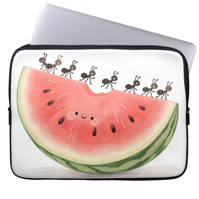 Moppige Mieren Watermeloenschijf Laptop Sleeve (Voorkant)