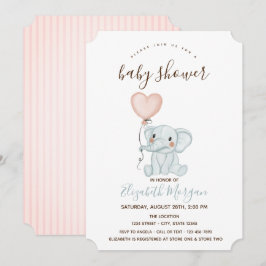 Moppige Olifant Ballonnen Roze Strepen Baby Shower Kaart