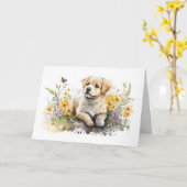 Moppige Pup in de Modder voor Verjaardag Kaart (Gele Bloem)