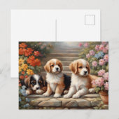Moppige Puppies in Bloementuin  Briefkaart (Voorkant / Achterkant)
