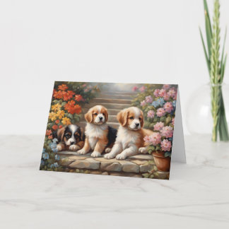 Moppige Puppies in Bloementuin Kaart