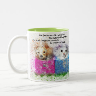 Moppige Puppies in Roze & Blauwe Mandjes Koffiemok Tweekleurige Koffiemok