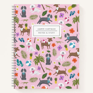 Moppige Puppies Tropisch Patroon | Roze Notitieboek