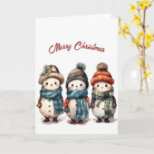 Moppige Sneeuwmannen Illustratie Kerstmis Kaart (Gele Bloem)