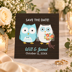 Moppige Uilen Bruiloft Bruid en Bruidegom Save the Date