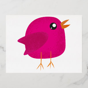 Moppige vogeltje voor kinderen folie feestdagen briefkaart