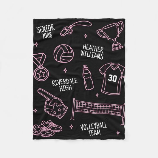 Moppige Volleybal Doodle Tekening Aangepaste Kleur Fleece Deken (Voorkant)
