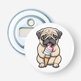 Mops dat ijs likt button flesopener
