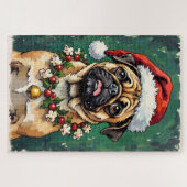 Mops die de Kerstkranshoed eet Legpuzzel (Horizontaal)