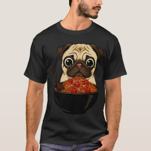 Mops die Ramen eet Schattige hond Noedelkom Illust T-shirt