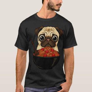 Mops die Ramen eet Schattige hond Noedelkom Illust T-shirt