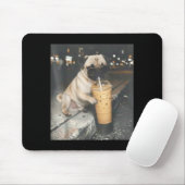 Mops drinkend ijskoude koffie grappige dier meme h muismat (Met muis)