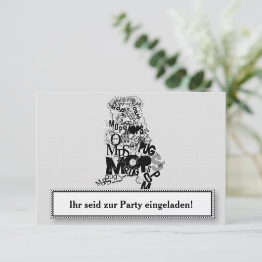 Mops Einladungen Kaart (Staand voorkant)