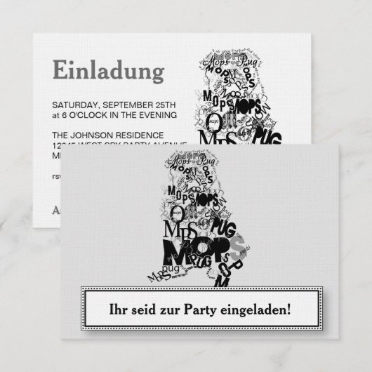 Mops Einladungen Kaart (Voorkant / Achterkant)