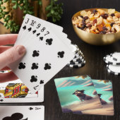 Mops genietend van strand het schilderen van kunst pokerkaarten (Insitu)