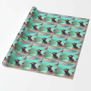 Mops genietend van strand schilderen kunst cadeaupapier