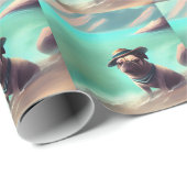 Mops genietend van strand schilderen kunst cadeaupapier (Rol Hoek)