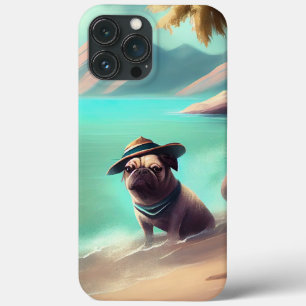 Mops genietend van strand schilderen kunst Case-Mate iPhone case