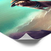 Mops genietend van strand schilderen kunst poster (Hoek)
