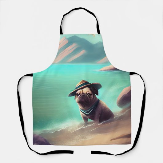 Mops genietend van strand schilderkunst schort (Voorkant)