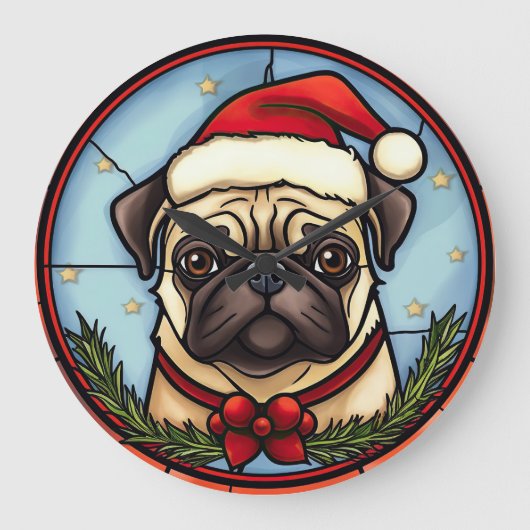 Mops Glas-in-lood Kerstmis Grote Klok (Voorkant)