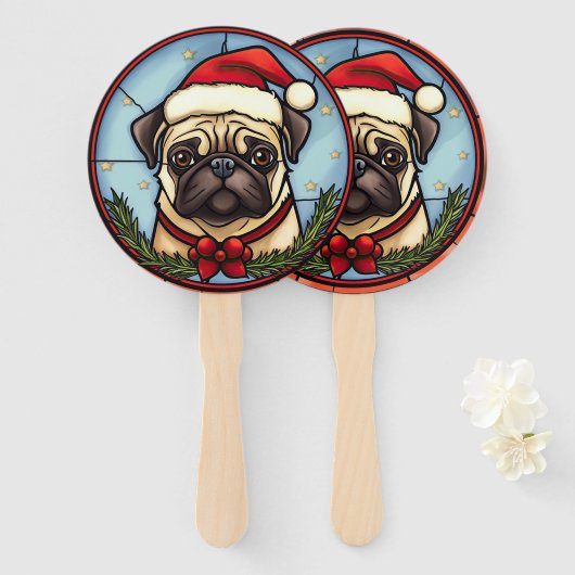 Mops Glas-in-lood Kerstmis Handwaaier (Voorkant en achterkant)