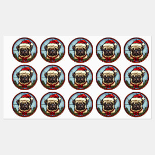Mops Glas-in-lood Kerstmis Labels