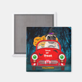 Mops Hond Bestuurt Auto Griezige Halloween Magneet (Voorkant / Achterkant)