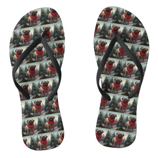 Mops hond in sneeuw Kerstmis Teenslippers (Voetbed)