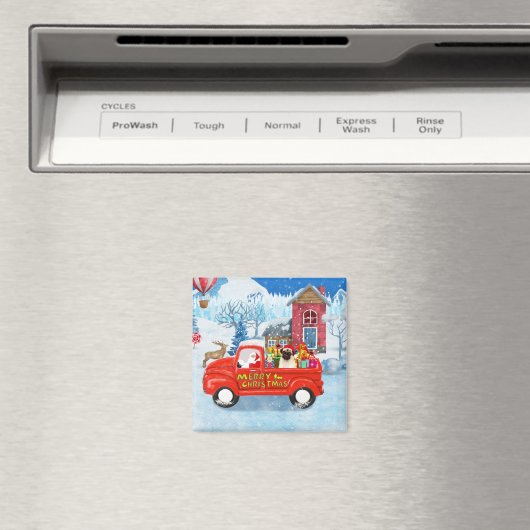 Mops hond Kerstbezorgingswagen Sneeuw  Magneet (Insitu (Vaatwasser))