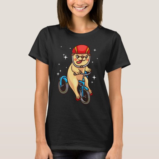 Mops hond rijdt op een fiets t-shirt (Voorkant)