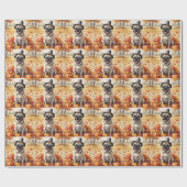 Mops in herfstbladeren Thanksgiving Kunst Cadeaupapier (Vlak)