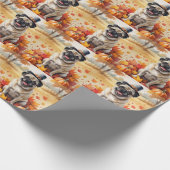 Mops in herfstbladeren Thanksgiving Kunst Cadeaupapier (Hoek)