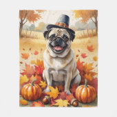 Mops in herfstbladeren Thanksgiving Kunst Fleece Deken (Voorkant)