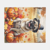 Mops in herfstbladeren Thanksgiving Kunst Fleece Deken (Voorkant (Horizontaal))