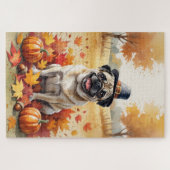 Mops in herfstbladeren Thanksgiving Kunst Legpuzzel (Horizontaal)